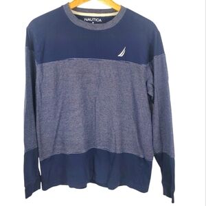 Nautica Men's Navy and White Striped Cotton Shirt. MED. E0067